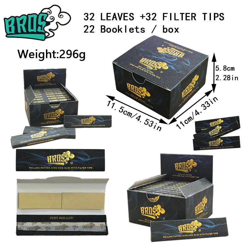 BROS 32L+32T Rolling Paper Booklet – စာအုပ်ငယ် 22 ခု/ပြကွက်၊ ရွှေရောင်တံဆိပ်တုံးထုခြင်း